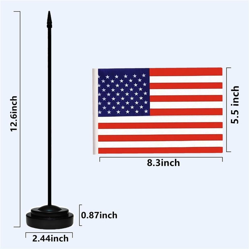 tibijoy USA Flags American Desk Flag Set Small Mini US Table Office Flag with 13" Black Pole, Black Base and Spear Top,Miniature American Deluxe Desktop Flag, Home Decoration, Office Decoration, Festival Celebrations(12 Pack ) - Image 4